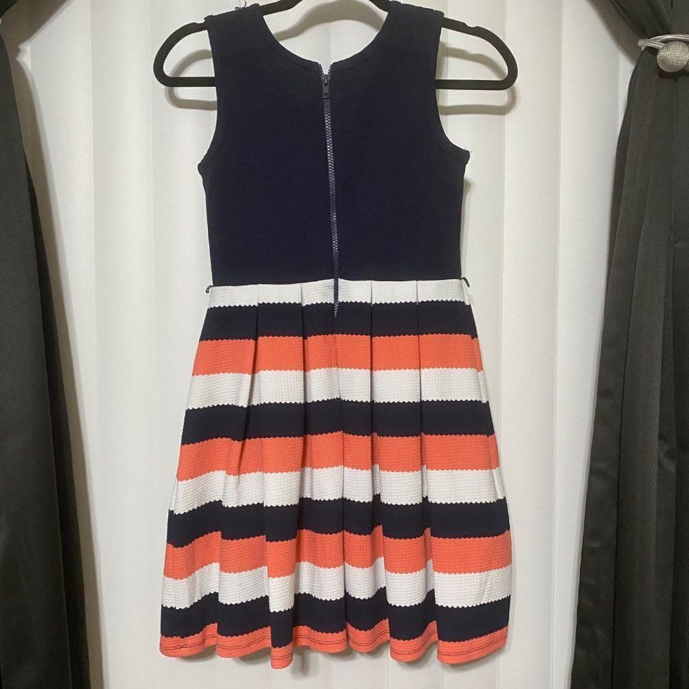 Knit Works girls navy blue/coral/white fit and flare dress - Picture 5 of 5